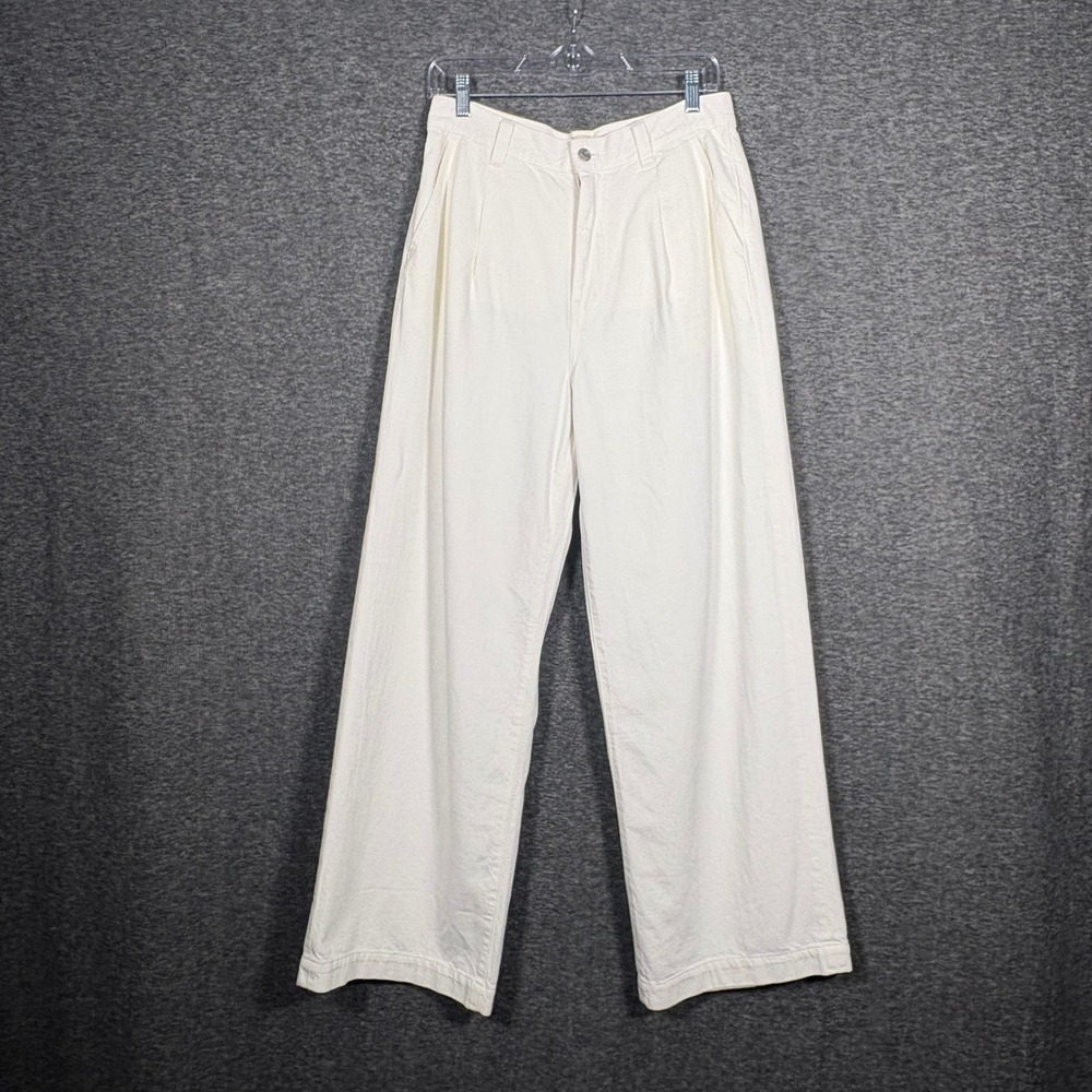 Madewell Pleated Wide Leg Pants White Denim High Rise N0670 Size 28 NWT